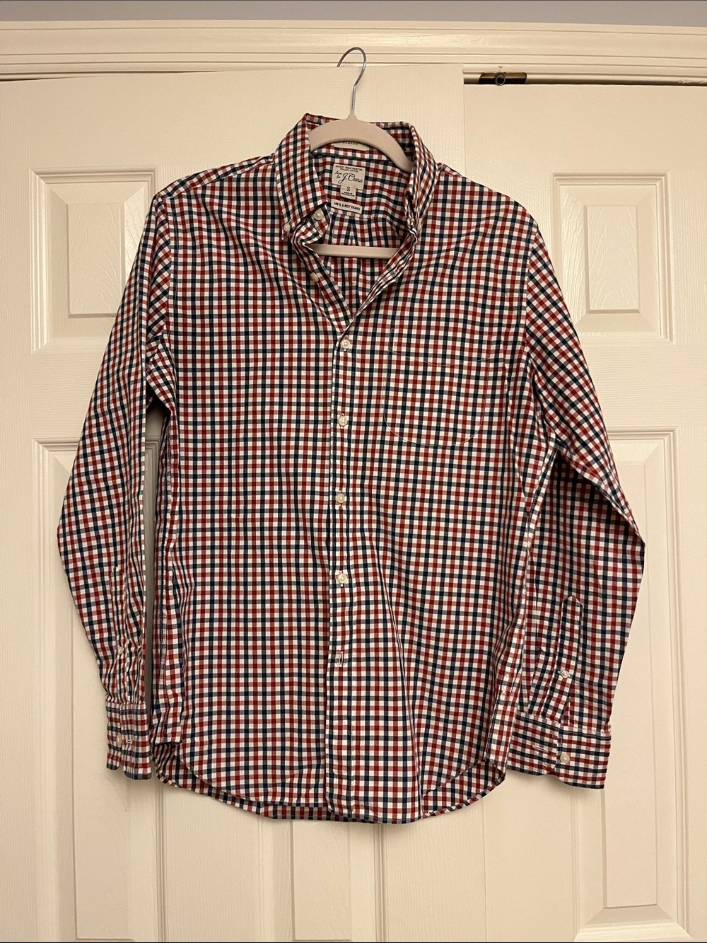 J. Crew Red Navy White Gingham Button-Down Shirt
